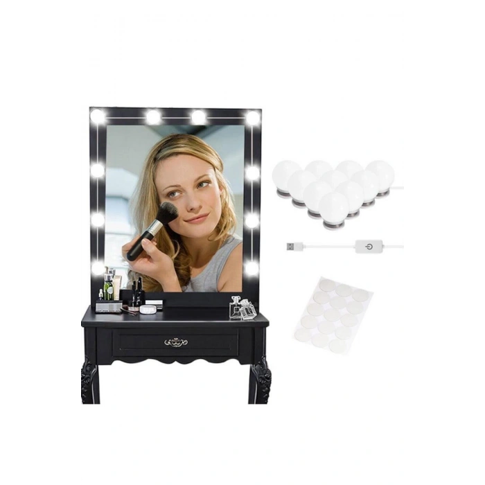 Nostalji Hollywood Tarzı 10lu Makyaj Aynası Lambası Beyaz Led Işıklı Lamba Usb
