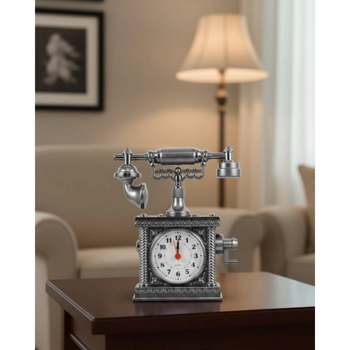 Nostaljik Telefon Tasarımlı Masa Saati Yüksek Sesli Alarm