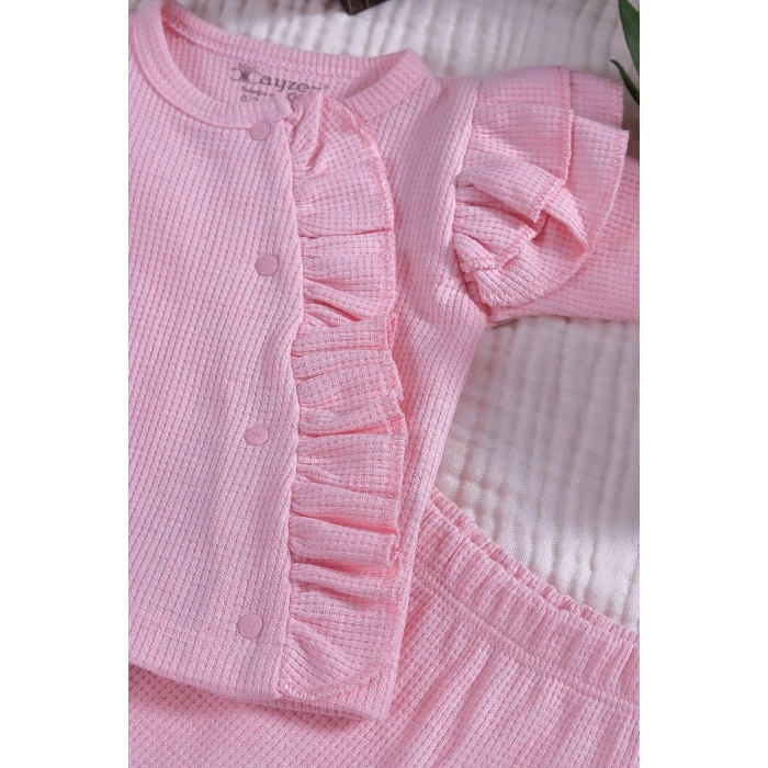 Omuzdan Fırfır Detaylı 5 parça %100 Pamuk Kız Hastane Çıkışı