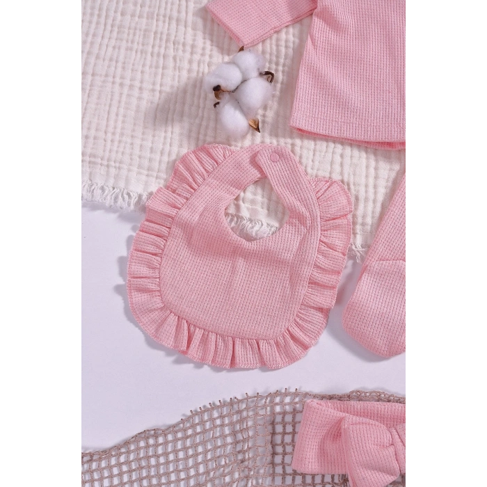 Omuzdan Fırfır Detaylı 5 parça %100 Pamuk Kız Hastane Çıkışı