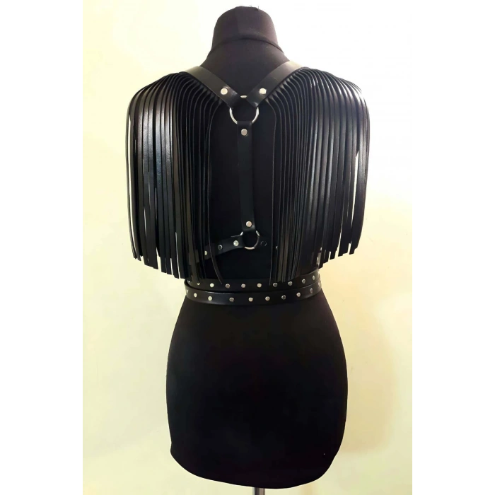 Omuzları Püskül Detaylı Deri Kemer, Askılı Püsküllü Deri Harness - Brf1004