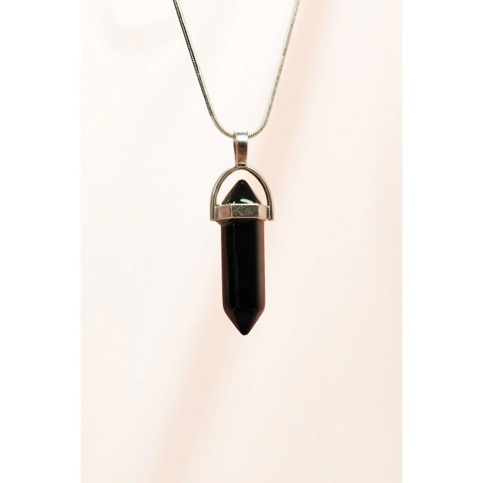 Onix Doğal Taşı Zincirli El Yapımı Tasarımlı Kolye Uç: 3,5 cm Zincir: 20 cm Kutulu