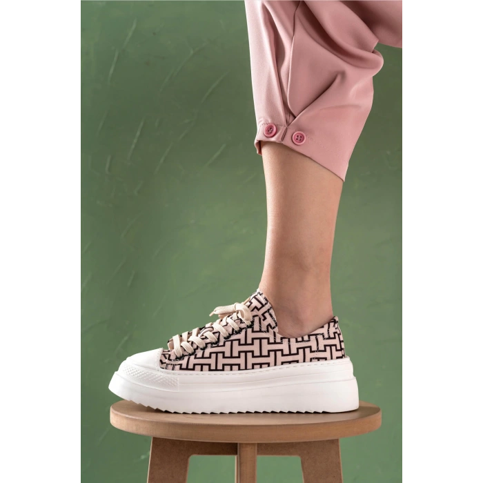 Ophelia Nude Çizgili Bağcıklı Spor Ayakkabı