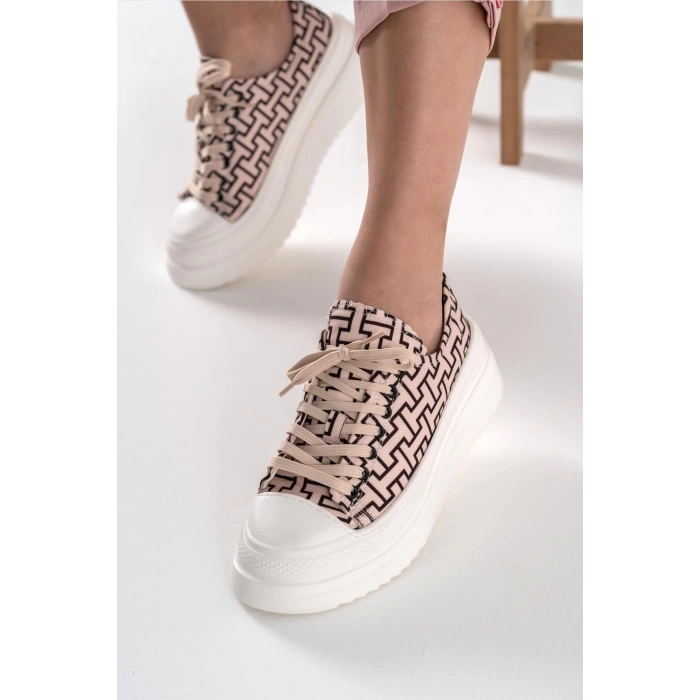 Ophelia Nude Çizgili Bağcıklı Spor Ayakkabı