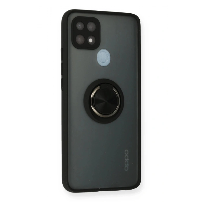 Oppo A15 Kılıf Montreal Yüzüklü Silikon Kapak - Siyah