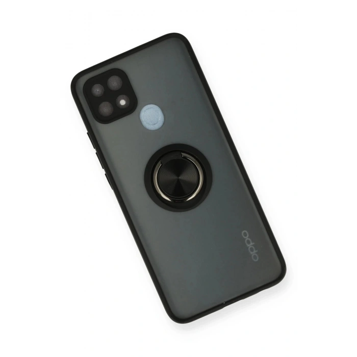 Oppo A15 Kılıf Montreal Yüzüklü Silikon Kapak - Siyah