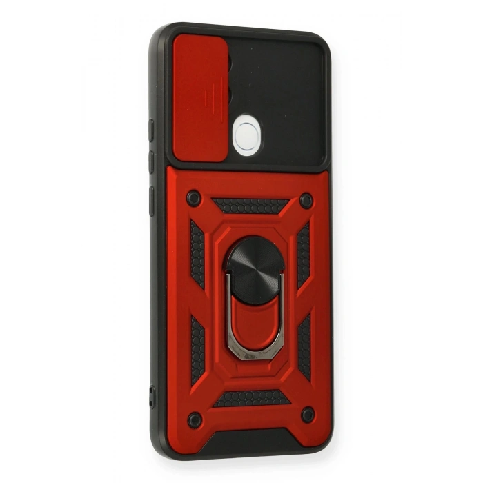 Oppo A15 Kılıf Pars Lens Yüzüklü Silikon - Kırmızı