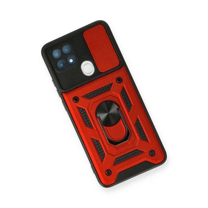 Oppo A15 Kılıf Pars Lens Yüzüklü Silikon - Kırmızı