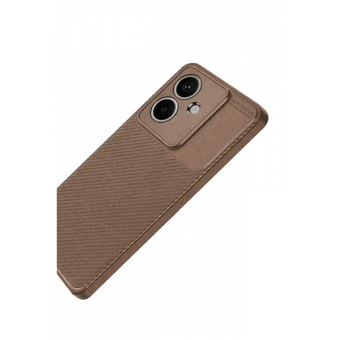 Oppo A3 Kılıf Auto Focus Karbon Kapak - Kahverengi