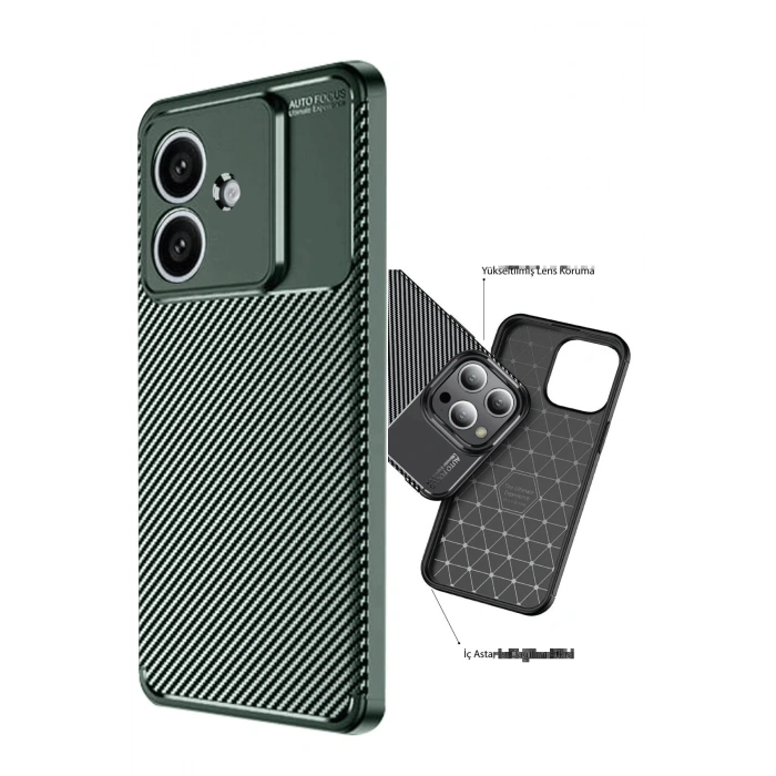 Oppo A3 Kılıf Auto Focus Karbon Kapak - Koyu Yeşil