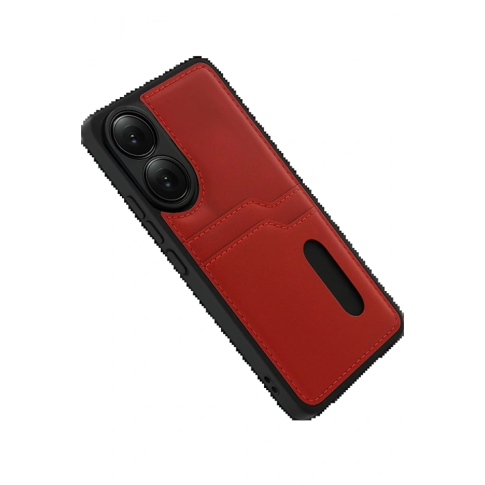 Oppo A38 Sara Kartvizitli Deri Kılıf - Kırmızı