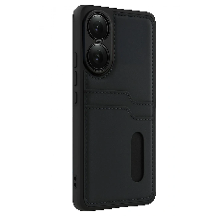 Oppo A38 Sara Kartvizitli Deri Kılıf - Siyah