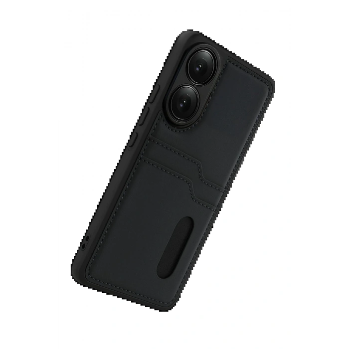 Oppo A38 Sara Kartvizitli Deri Kılıf - Siyah