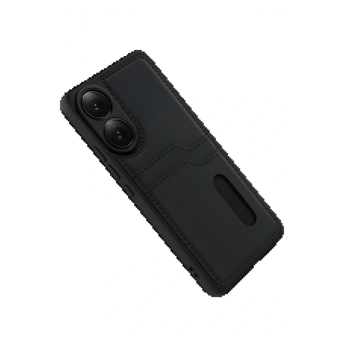 Oppo A38 Sara Kartvizitli Deri Kılıf - Siyah