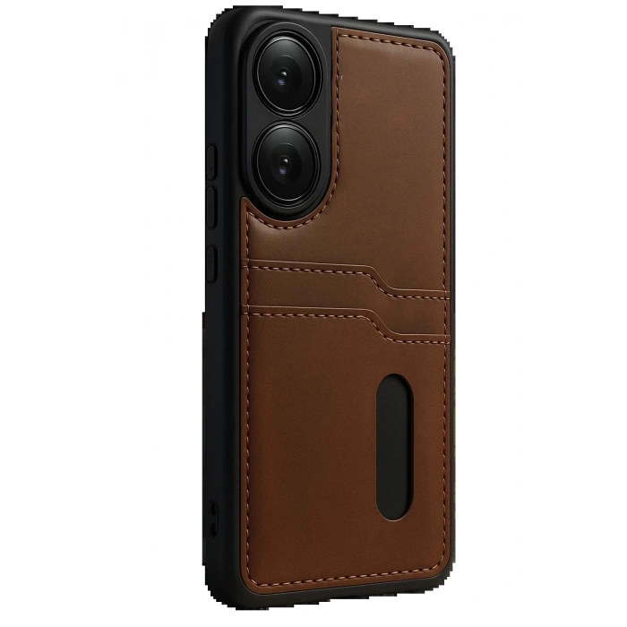 Oppo A38 Sara Kartvizitli Deri Kılıf - Taba