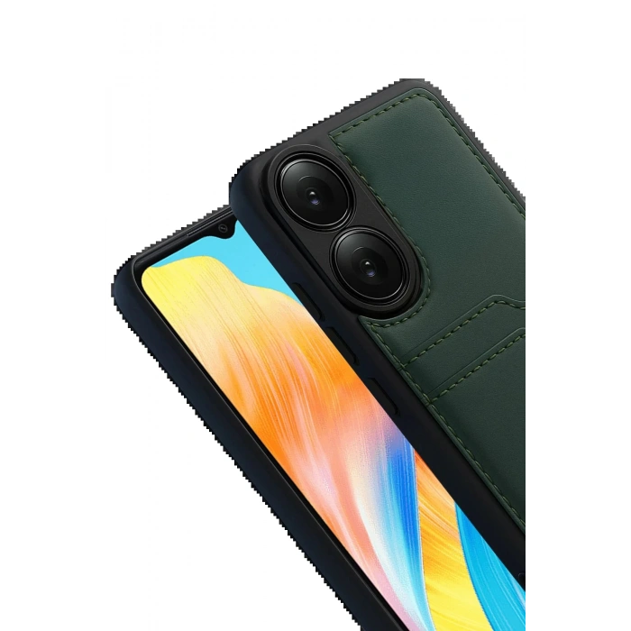 Oppo A38 Sara Kartvizitli Deri Kılıf - Yeşil