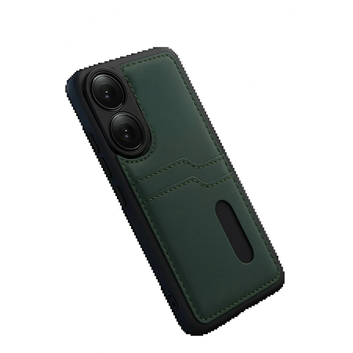 Oppo A38 Sara Kartvizitli Deri Kılıf - Yeşil