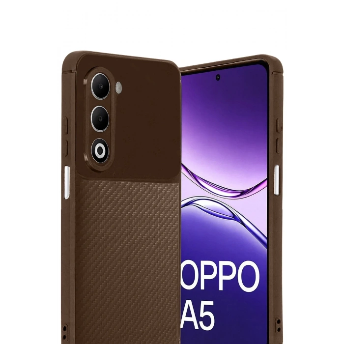 Oppo A5 4G Auto Focus Karbon Kapak - Kahverengi