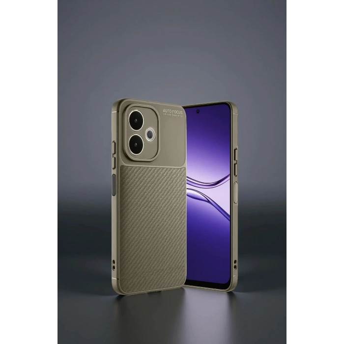 Oppo A5 Pro 4G Kılıf Auto Focus Karbon Kapak - Kahverengi