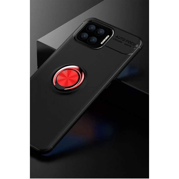 Oppo A73 Kılıf Range Yüzüklü Silikon - Siyah-Kırmızı
