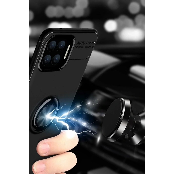 Oppo A73 Kılıf Range Yüzüklü Silikon - Siyah-Kırmızı