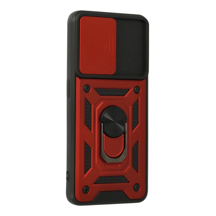 Oppo A74 4G Kılıf Pars Lens Yüzüklü Silikon - Kırmızı