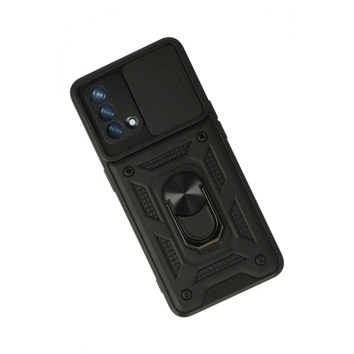 Oppo A74 4G Kılıf Pars Lens Yüzüklü Silikon - Siyah