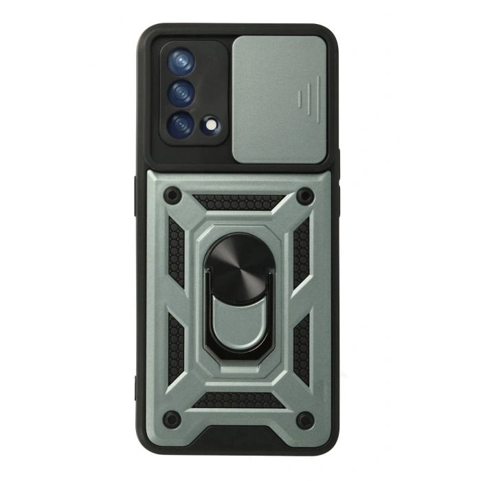 Oppo A74 4G Kılıf Pars Lens Yüzüklü Silikon - Yeşil