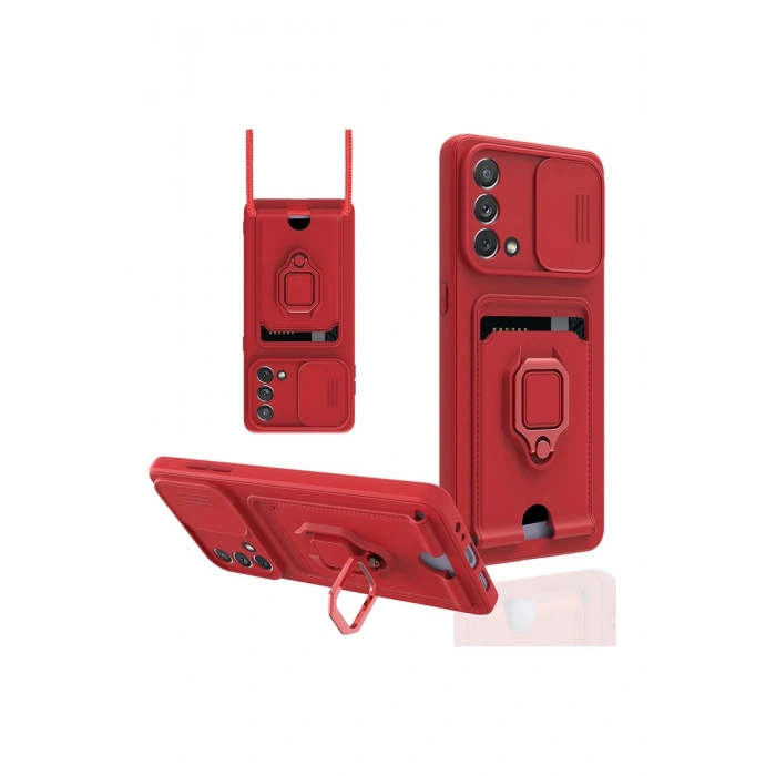 Oppo A74 4G Kılıf Zuma Kartvizitli Yüzüklü Silikon - Kırmızı