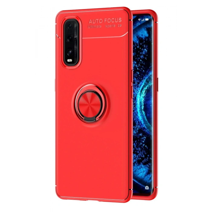 Oppo Find X2 Kılıf Range Yüzüklü Silikon - Kırmızı