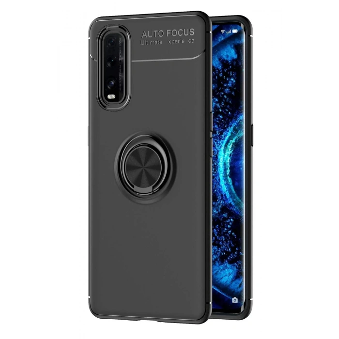 Oppo Find X2 Kılıf Range Yüzüklü Silikon - Siyah