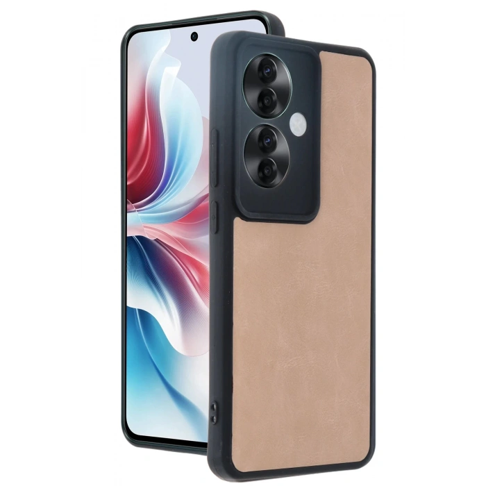 Oppo Reno 11F Kılıf Aras Deri Kapak - Pudra