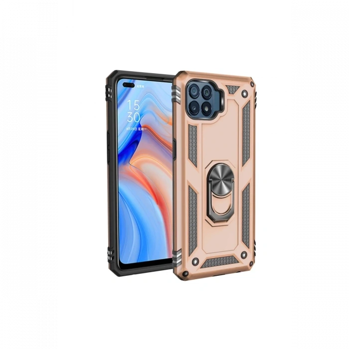 Oppo Reno 4 Lite Kılıf Sofya Yüzüklü Silikon Kapak - Gold