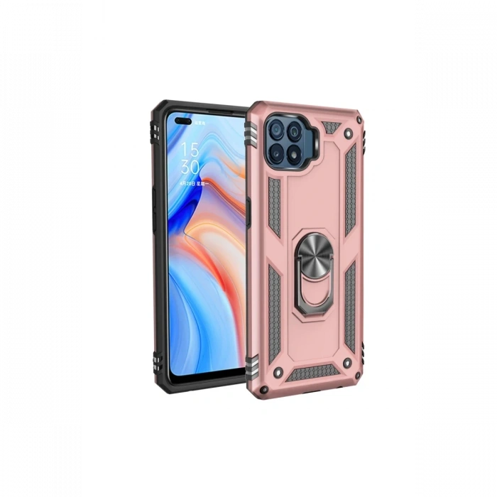 Oppo Reno 4 Lite Kılıf Sofya Yüzüklü Silikon Kapak - Rose