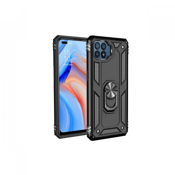 Oppo Reno 4 Lite Kılıf Sofya Yüzüklü Silikon Kapak - Siyah