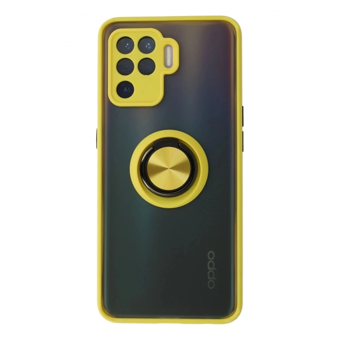 Oppo Reno 5 Lite Kılıf Montreal Yüzüklü Silikon Kapak - Sarı
