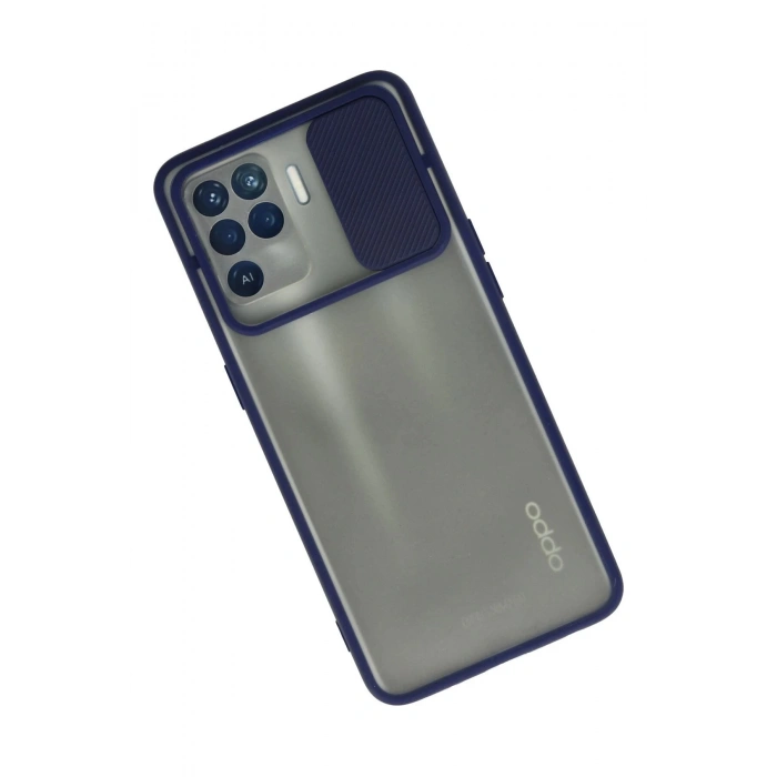 Oppo Reno 5 Lite Kılıf Palm Buzlu Kamera Sürgülü Silikon - Lacivert