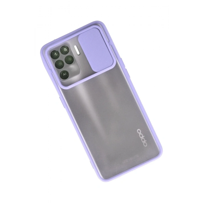 Oppo Reno 5 Lite Kılıf Palm Buzlu Kamera Sürgülü Silikon - Lila