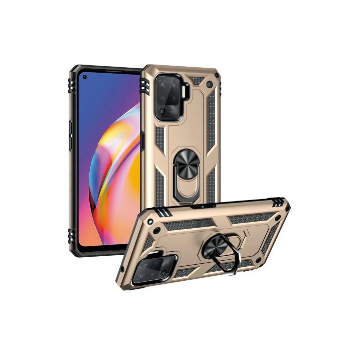 Oppo Reno 5 Lite Kılıf Sofya Yüzüklü Silikon Kapak - Gold