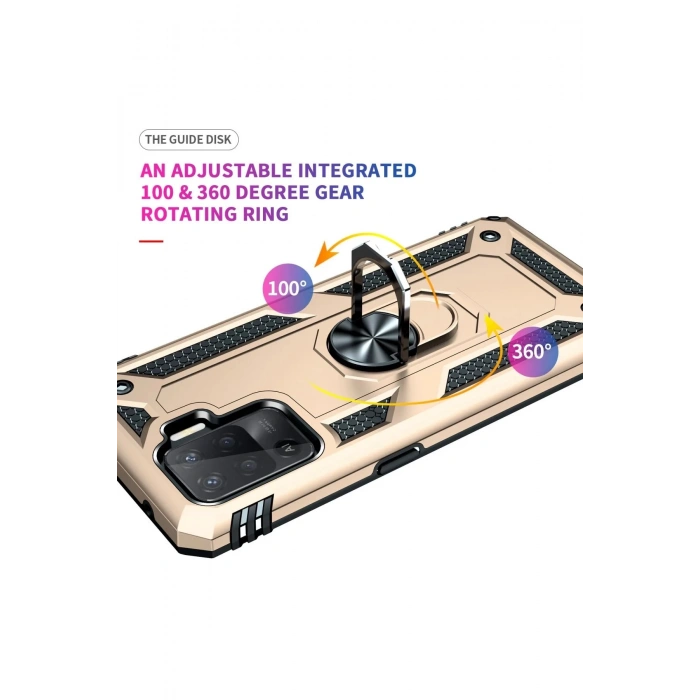 Oppo Reno 5 Lite Kılıf Sofya Yüzüklü Silikon Kapak - Gold