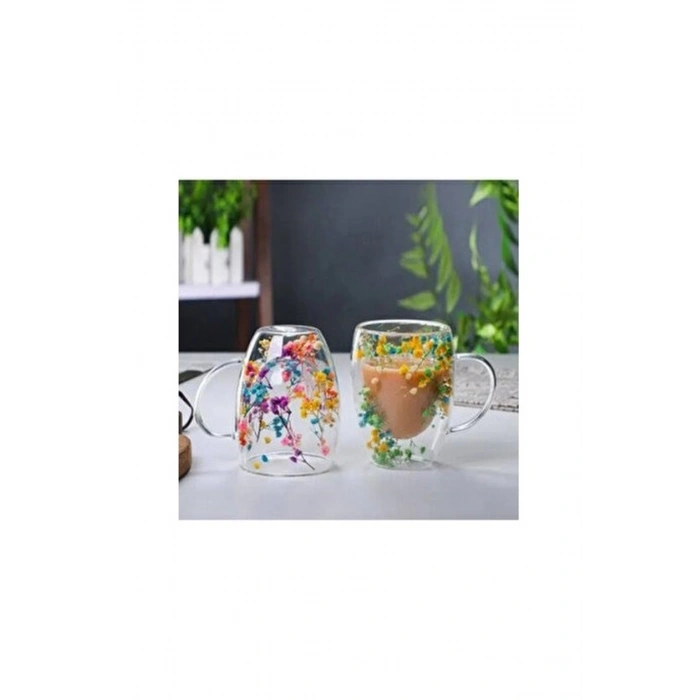 Organik Çiçekli Borosilikat Bardak 350 Ml. -BRD-150 BH