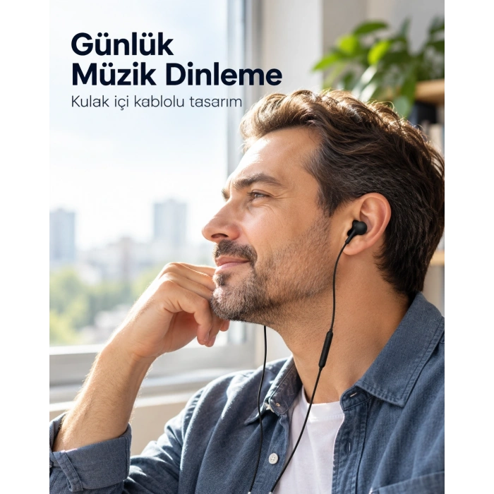 Örgü Kablo Detaylı Siyah Mikrofonlu Kulaklık