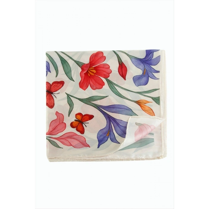 Orkide Desenli Zr Şifon Fular 50*50 cm