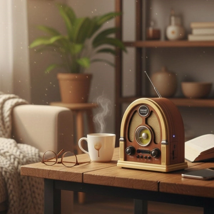 Orta Boy Kubbe Model Retro Ahşap Tasarım Bluetooth Hoparlörlü Radyo – FM/AM Destekli, Şarjlı ve Taşınabilir Radyo NS-7061 (4887)