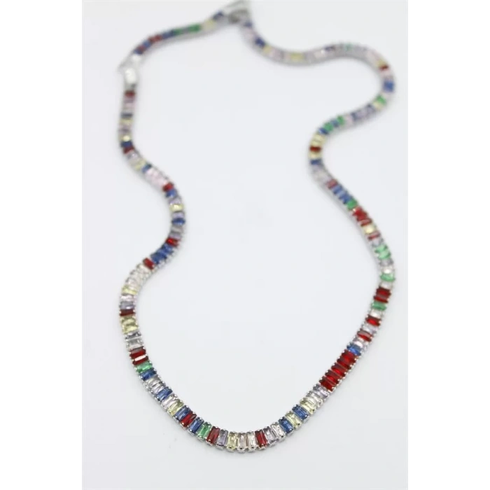 Orta Boy Renkli Su Yolu Kolye - Gümüş