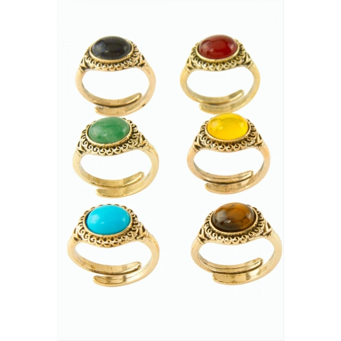 Oval Doğaltaşlı Otantik Yüzük