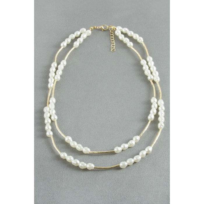 Oval İnci İkili Kolye