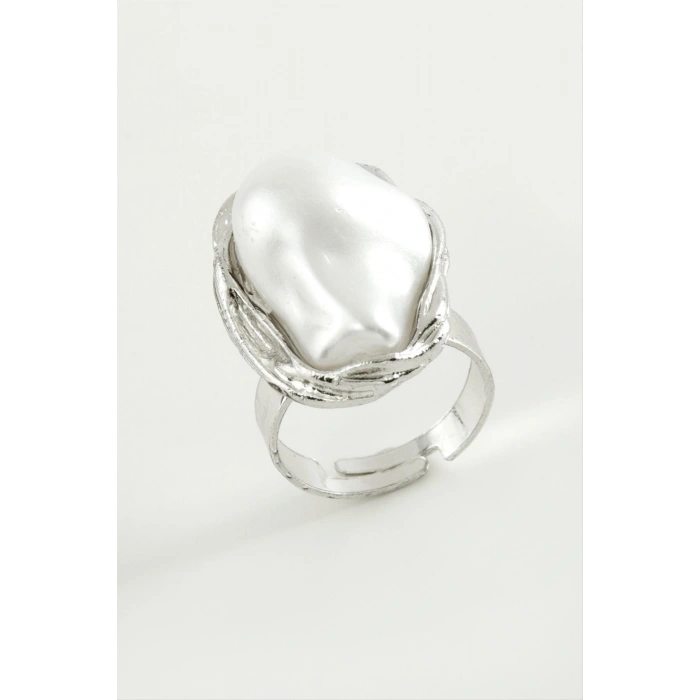 Oval İnci Metal Yüzük