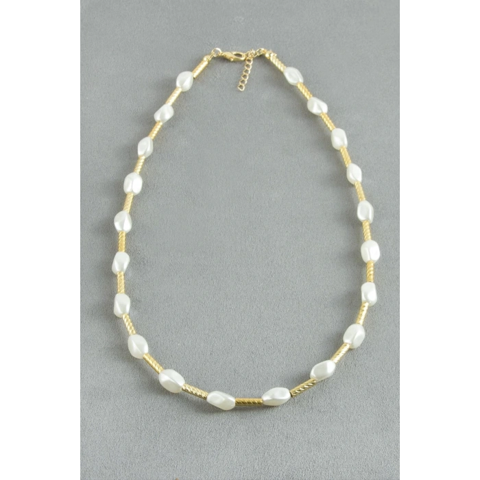 Oval Metal İnci Kolye