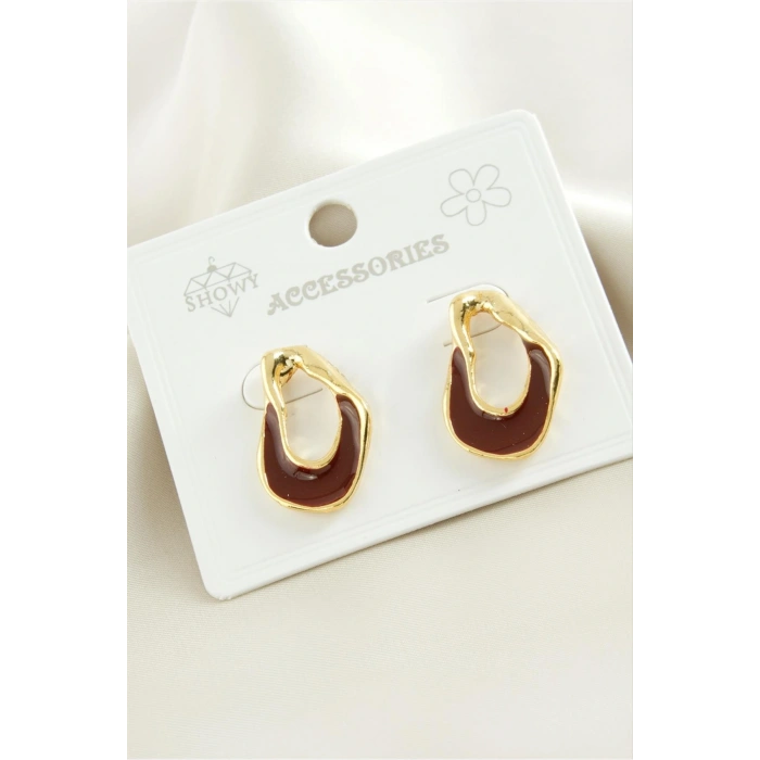 Oval Mineli Metal Küpe